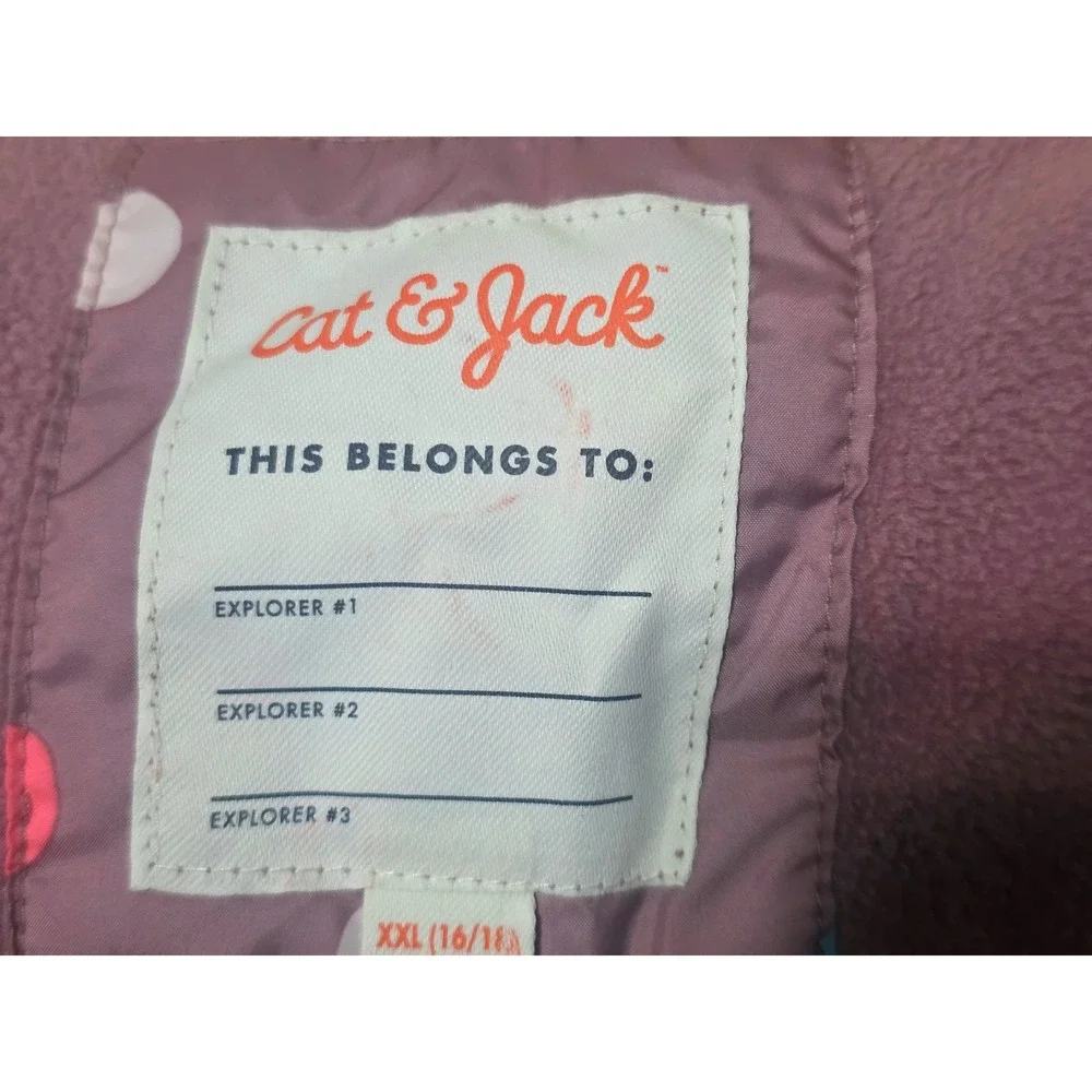 Cat & Jack Kids Purple Polka Dot Puffer Jacket Hooded Faux Fur Lining XXL 16/18